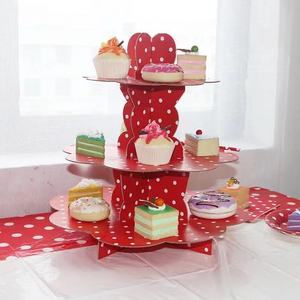 X091 supports à gâteaux à trois niveaux papier carton blanc avec dentelle dorée vente chaude décorations de dessert d'anniversaire pour la cuisine à la maison - Product Image 2