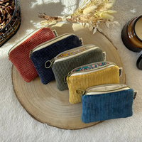 Dompet Koin Resleting Korduroi Vertikal Tas Kosmetik Mini Portabel Kantong Kecil Tempat Penyimpanan Perjalanan