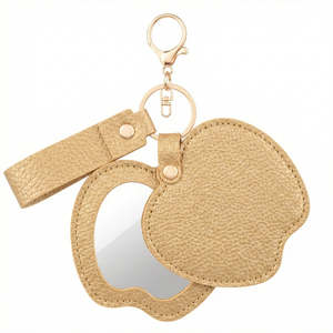 Apple-Shaped <b>Compact</b> <b>Mirror</b> Keychain Litchi Grain Pu Leather Double-Sided Swivel Folding Travel Makeup <b>Mirror</b> 3X Magnification - Product Image 2