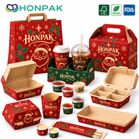Emballages alimentaires de Noël HONPAK, boîtes à emporter personnalisées pour les fêtes, sacs en papier, porte-boissons et gobelets à sauce