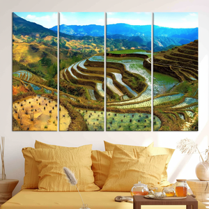 Stunning Banaue Rice Terraces Philippines Art Deco Panel Printed <b>Canvas</b> Artwork Set of 4 Modern Hanging <b>Wall</b> Decor - Product Image 3
