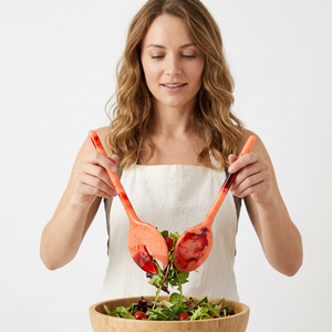 Ensemble de serveurs à salade en résine, design marbré orange, passe au lave-vaisselle, outils à salade - Product Image 1