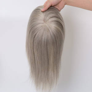 Mélange de sel et de poivre, couleur grise, 100% <span class=keywords><strong>cheveux</strong></span> humains, mono-topper 5x6.5 pouces, longueur courte pour <span class=keywords><strong>cheveux</strong></span> fins, femmes blanches d'âge moyen - Product Image 2