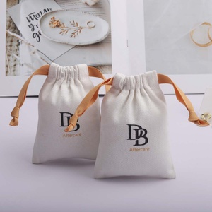 Custom Logo Printing Brush Canvas Earring Necklace Storage Bag <b>Drawstring</b> Luxury Soft Cotton Jewelry <b>Pouch</b> - Product Image 2