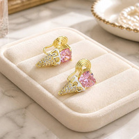 Boucles d'oreilles tendance style mignon et doux, en forme de cœur rose, cristal, forme de glace, bijoux CZ, à clipser, sans perçage, pour femme