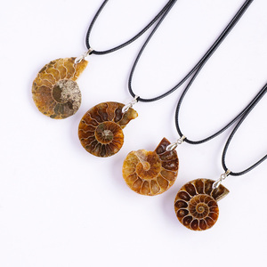 Collana con Ciondolo a Fetta di Ammonite Naturale all'Ingrosso, con Cordino in Pelle Nera e Gioielli a Spirale a Forma di Conchiglia per Uomini e Donne - Product Image 1