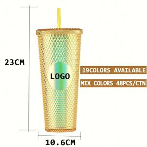 Vasos Reutilizables con Diseño de Diamantes, 24 oz, Multicolor, Plástico Mate, 710 ml, con Tapa y Pajita - Product Image 4