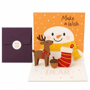 Tarjeta de Navidad 3D Pop-up, Tarjeta de Felicitación Navideña con Sobre, Diseño de Reno y Muñeco de Nieve - Product Image 1