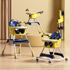 Chaise haute pliable multifonctionnelle réglable en hauteur pour tout-petits, chaises d'alimentation pour bébés avec roulettes - Product Image 2