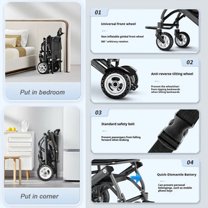 Amain 9.8kg pin lithium nhôm di động nhẹ có thể gập lại xe lăn điện cho người khuyết tật điện bánh xe ghế người lớn - Product Image 5