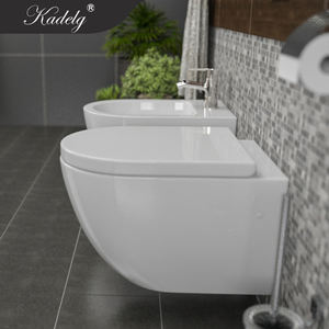 Inodoro Suspendido <span class=keywords><strong>con</strong></span> Bidé, de Una Pieza, <span class=keywords><strong>con</strong></span> Cisterna Empotrada, Asiento <span class=keywords><strong>con</strong></span> Tapa de Cierre Suave, Descarga de 3/6L, Sifón en P, Set de Baño - Product Image 3