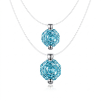 Collier en fil de pêche transparent invisible avec pendentif CZ bleu taille rose, ras-de-cou flottant, breloque en laiton plaqué argent, vente en gros