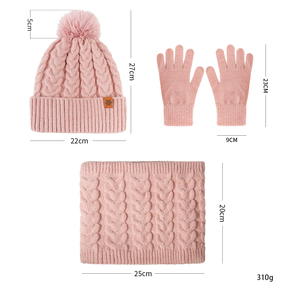 <span class=keywords><strong>Bonnet</strong></span> tricoté de couleur unie personnalisé avec gants et écharpe <span class=keywords><strong>Ensemble</strong></span> d'extérieur trois pièces pour femmes résistant au froid et chaud pour l'hiver - Product Image 2