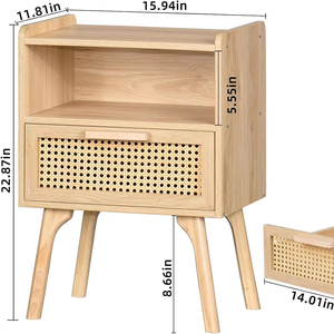 Table de chevet moderne à 1 tiroir et 1 pied ouvert en bois de sapin avec design écologique pour chambre à coucher, hôtel, salon et salle à manger - Product Image 4