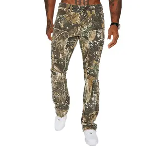 Yeni varış Slim Fit kamuflaj pantolon erkekler için gerçek ağaç tam vücut baskı erkek kot pantolon Hip Hop sıkıntılı yama kot