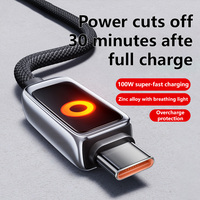 Câble USB C vers USB C avec affichage LED, charge rapide, cordon de type C en alliage de zinc, câble de données en nylon tressé pour téléphone, tablette, ordinateur portable