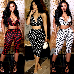 Set di Moda Trendy per Donne: Top Corto Stampato e Leggings Corti, Completo <span class=keywords><strong>Sexy</strong></span> in Tre Pezzi per Club - Product Image 1