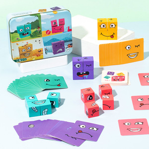 <span class=keywords><strong>Cubo</strong></span> de Madera para Cambiar Expresiones Faciales, Bloques de Rompecabezas con 40 Piezas de Animales y Naturaleza, Juguete Educativo - Product Image 1