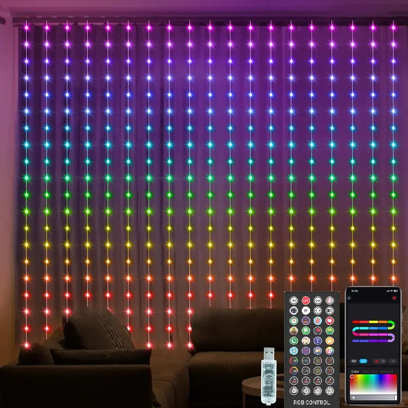 400 LED Muster und Text programmierbare Musiksynchronisation intelligente LED Vorhang-Lichterkette mit Fernbedienung APP und Controller