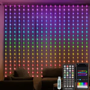 Cortina de luzes Smart LED com padrão de 400 LED e texto programável para sincronização musical com aplicativo remoto e controlador