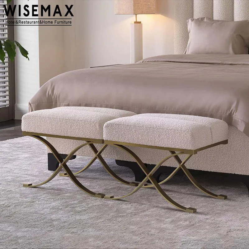 WISEMAX FURNITURE moderna tappezzeria in tessuto rettangolo singolo sedile ottomano luce lusso due gambe incrociate in metallo panca per ingresso