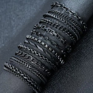 Vente en gros de bracelets pour hommes en acier inoxydable, style hip-hop, chaîne cubaine torsadée, fermoir mousqueton, noir NK - Product Image 3