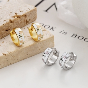 Ingrosso personalizzato smalto retrò delicato 925 in argento Sterling <span class=keywords><strong>tulipano</strong></span> gioielli di fiori <span class=keywords><strong>orecchini</strong></span> a cerchio per le donne - Product Image 4