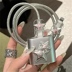 Protector de Cable USB con Diseño de Estrella 3D Plateada, Estilo Y2K, para iPhone 18W-20W, Carga Rápida - Product Image 3