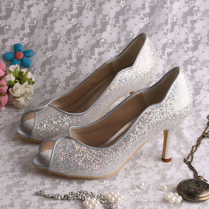 Scarpe da Festa <span class=keywords><strong>Argento</strong></span> con Tacco Medio e Punta Aperta per <span class=keywords><strong>Donna</strong></span> - Product Image 1