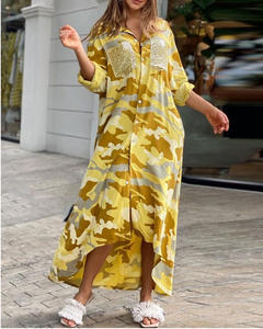 Abito da camicia da <span class=keywords><strong>donna</strong></span> stampato a manica lunga abiti femminili tascabili monopetto allentati abiti Casual <span class=keywords><strong>eleganti</strong></span> da <span class=keywords><strong>donna</strong></span> - Product Image 5