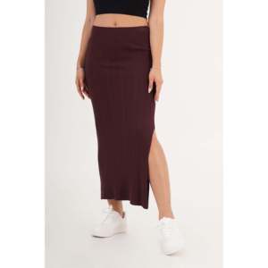 Falda Ajustada de Punto Borgoña de Moda al por Mayor, Abertura Lateral, Cintura Imperio, Cintura Natural, Tela de Lana con Spandex, Estampado Informal - Product Image 5