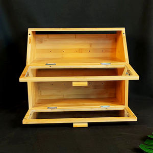 Gıda saklama kabı köşe ahşap ekmek kutusu çift ekmek kutusu bambu mutfak ekmek kutusu şeffaf ekran standı - Product Image 6