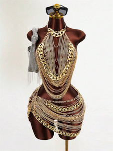 YXY-104 Fashion Women Jewelry Sexy Metallic <strong>Gold</strong> Layered Multi Layers <strong>Tops</strong> and Bottoms Thick <strong>Chain</strong> Tassel Suit Body <strong>Chain</strong> - Product Image 1