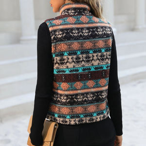 Custom Winter Jacquard <strong>Sherpa</strong> Fleece Vest for <strong>Women</strong> Weave Fluffy <strong>Gilet</strong> Ladies - Product Image 2