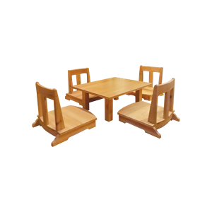 Juego de mesa de comedor de madera maciza de estilo japonés con 4 sillas Zaisu sin patas - Product Image 1