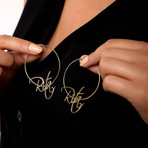 Più taglie ordine minimo di un pezzo personalizzato in vero oro placcato cerchio alla moda <span class=keywords><strong>orecchini</strong></span> personalizzati con nome in acciaio inossidabile - Product Image 5