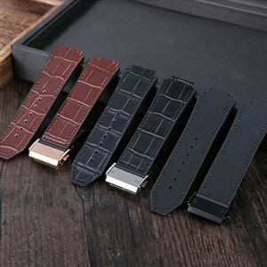 <span class=keywords><strong>Correa</strong></span> de Reloj de 25*19 mm Marrón y Negro para <span class=keywords><strong>Hublot</strong></span> Big Bang, Nueva Pulsera de Piel Genuina de Vaca y Caucho para Hombre con Cierre de Acero Inoxidable - Product Image 3