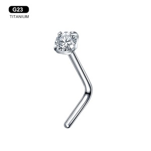 Piercing de nez en titane G23 avec zircon cubique 5A serti à griffes, hypoallergénique, en forme de L et courbé, bijoux de piercing pour hommes et femmes, vente en gros - Product Image 5