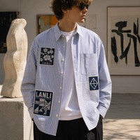 Kemeja Kerja Musim Panas Pria Kasual Linen/Katun Lengan Panjang Kerah Lipat Bernapas Kancing Tunggal Musim Semi