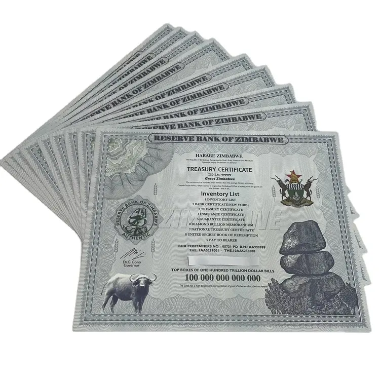 Custom Zimbabwe Scroll Banknotes 2008 Years Africa PET Material Collectible Silver Certificate with UV Printing