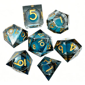 Crystal Clear Cyan Liquid Core Gold Font Sharp Resin <b>Dice</b> <b>Set</b> Balanced Rolling for D&D Home Tabletop Game Weekly Party Nights - Product Image 1