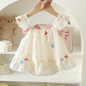 2025 estate vestiti per neonati dolci floreali per bambine con fiocco Casual a maglia floreale - Product Image 3