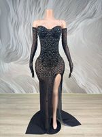 Robe de soirée sirène sexy sans bretelles avec strass en cristal, grande taille, fente haute, pour anniversaire, mariage, remise de diplôme