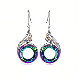 Orecchini Pendenti E352 da Donna con Quarzo Arcobaleno, Placcati in Rodio, in Lega di Zinco con Cristalli e Strass a Goccia, Gioielli Trendy per Feste - Product Image 1