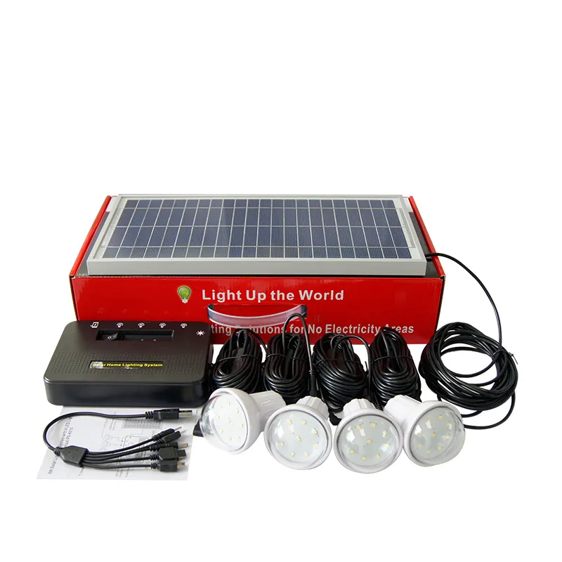 Home Application Multi DC 12V Solar Power Home Lighting System 4pcs*2W LED bulb phone charger solar energy system