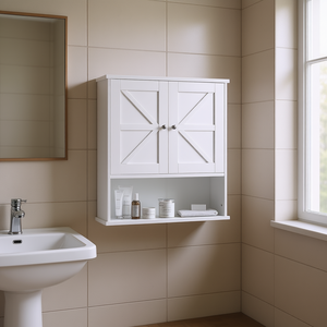 Mueble de Baño Blanco de 60x70cm, Estante de Almacenamiento Montado en la Pared, Diseño Rústico, Material de Madera - Product Image 2