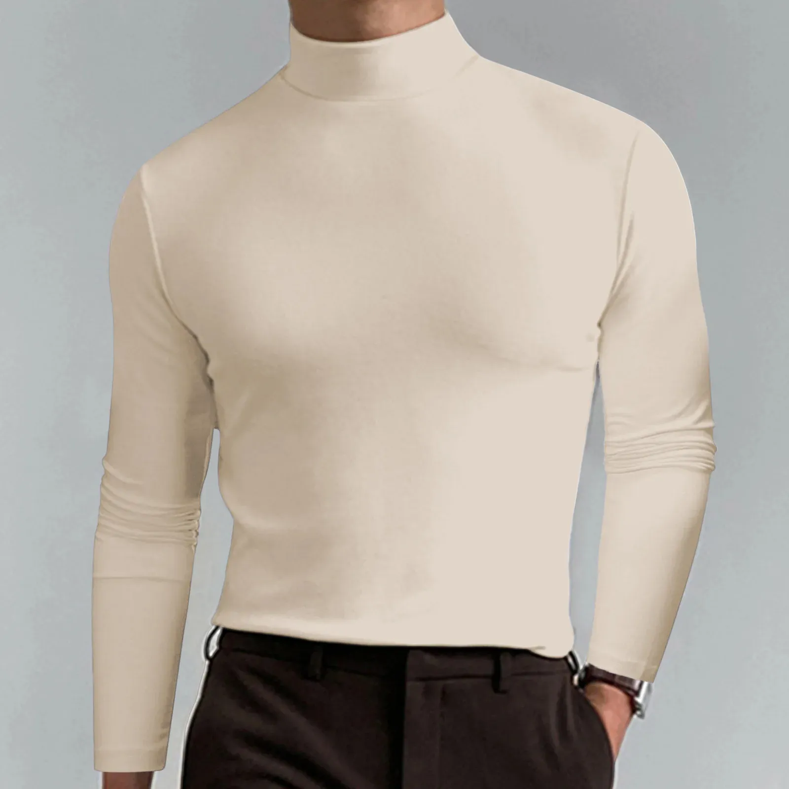 Benutzer definierte Roll kragen pullover verdicken Herren T-Shirts Fleece Herbst Winter Unterhemd Tops Herren Langarm T-Shirt