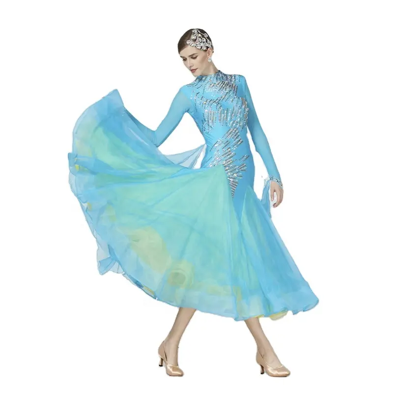 B-17132 Gorgeous Ballroom vestido de baile latino, vestido de baile de salón de baile de talla grande vestido de vals de salón trajes de Rumba para la venta