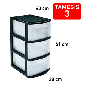 Tamesis Storage <b>Unit</b> With 3 <b>Drawers</b> 40x28x61 Cm Black Plastic Home Organization <b>Drawer</b> Cabinet - Product Image 1