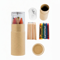 Mini kit artistique en tube kraft, 6 crayons de couleur, 6 crayons de cire, taille-crayon transparent, couvercle en bois naturel, hexagonal/rond, logo personnalisé, sérigraphie, pour enfants
